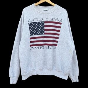 Vintage 90s God Bless America Flag Sweatshirt Gray Size XL Lee USA